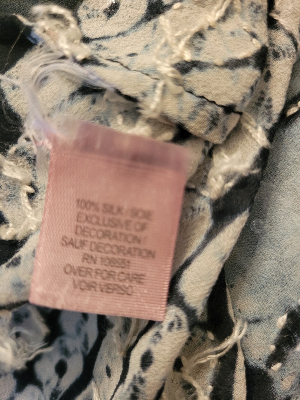 Calypso St. Barth Light Blue, Navy & White Patterned 100% Silk Long-Sleeve Top - Picture 7 of 9